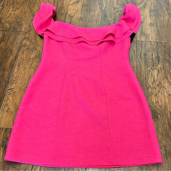 Topshop Hot Pink Off The Shoulder Mini Dress US 12 - Picture 10 of 11
